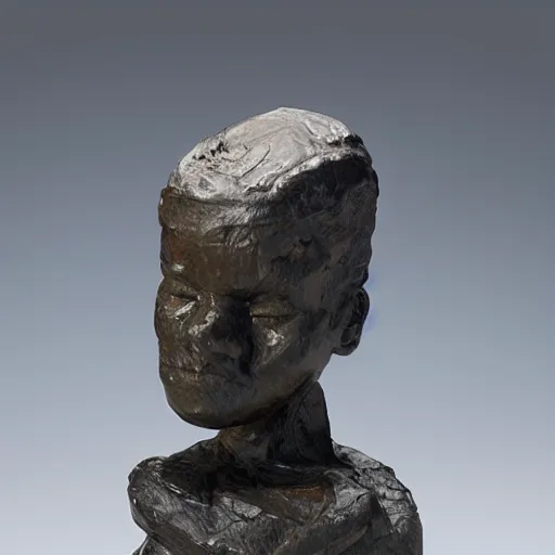 Image similar to romantic by frederic remington, by tracey emin the simpsons. a beautiful sculpture of a human face with a bird's beak protruding from the forehead.