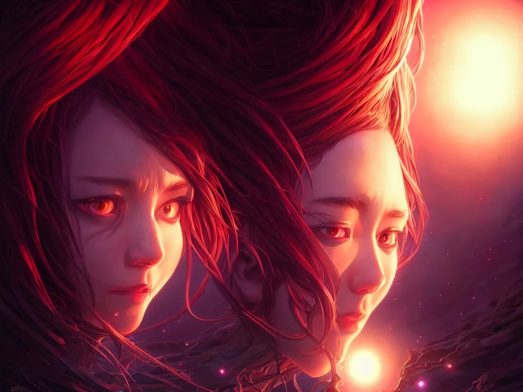 Image similar to azathoth girl save the earth, occlusion shadow, specular reflection, rim light, unreal engine, artgerm, artstation, art by hiroaki samura and ilya kuvshinov and ossdraws, intricate, highly detailed 8 k, cosmic horror illustration, extremely beautiful and aesthetic shape of face and body, movie poster