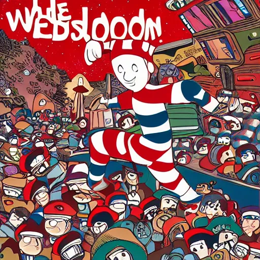 Prompt: wheres waldo in the galaxy, cover art