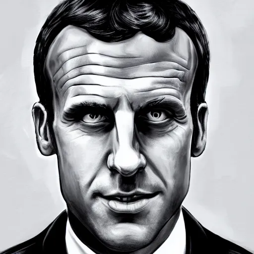 Image similar to portrait of emmanuel macron with robot ears, 4k, sharp focus, Andreas Rocha