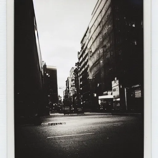 Image similar to instant photograph the night, polaroid, raw, beautiful, nostalgic, light leak, clouds, city