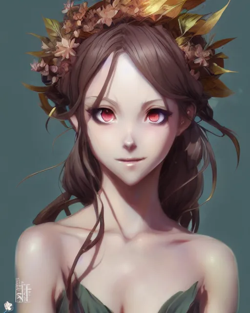 Image similar to character concept art of an anime dryad | | cute - fine - face, pretty face, realistic shaded perfect face, fine details by stanley artgerm lau, wlop, rossdraws, james jean, andrei riabovitchev, marc simonetti, and sakimichan, tranding on artstation