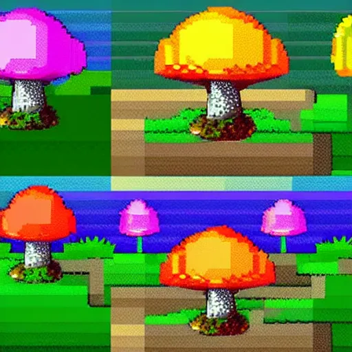 Image similar to A beautiful mushroom cave, pixel art