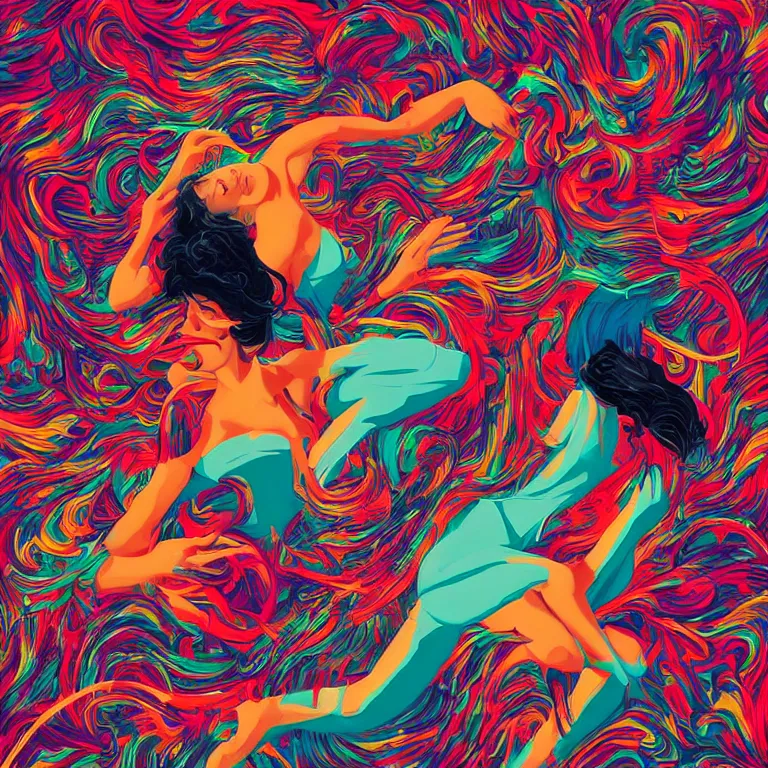 Prompt: album cover design depicting beautiful dancing women, by Jonathan Zawada, and tristan eaton, digital art