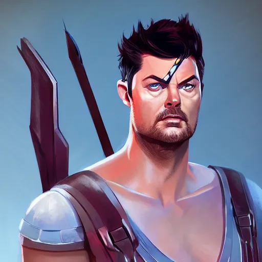 Image similar to Portrait of Karl Urban as Heracles, the greek demigod, mattepainting concept Blizzard pixar maya engine on stylized background splash comics global illumination lighting artstation lois van baarle, ilya kuvshinov, rossdraws