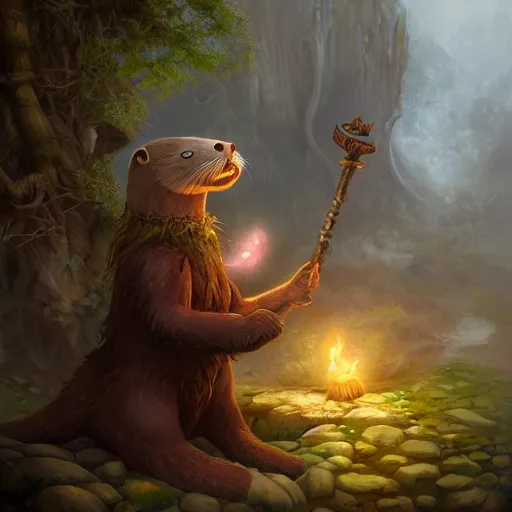 Image similar to anthropomorphic druidic otter casting a spell, DnD character art portrait, matte fantasy painting, DeviantArt Artstation, by Jason Felix by Steve Argyle by Tyler Jacobson by Peter Mohrbacher, cinematic lighting