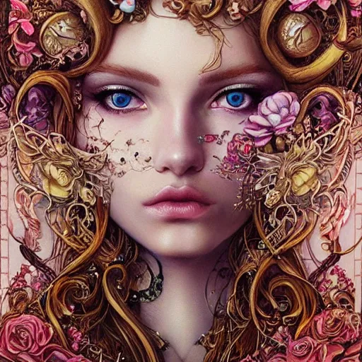 Prompt: Beautiful portrait of a beautiful girl, beautiful eyes, princess, insanely detailed and intricate, hypermaximalist, elegant, ornate, luxury, elite, James jean, Brian froud, ross tran