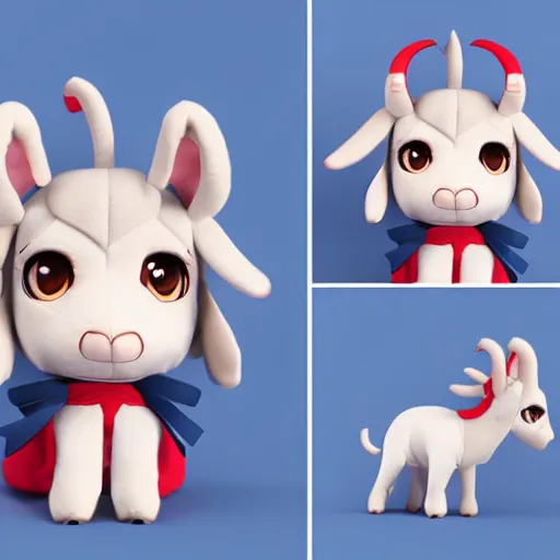 Prompt: cute fumo plush of a goat girl with horns, anime girl, artstation, vray