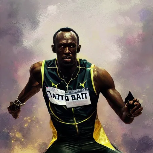 Prompt: a professionally painted portrait of Usain Bolt, clothed in military armor, intricate, elegant, digital painting, trending on Artstation, concept art, smooth, sharp focus, illustration, from Metal Gear by Ruan Jia and Mandy Jurgens and Artgerm and William-Adolphe Bouguerea, award winning