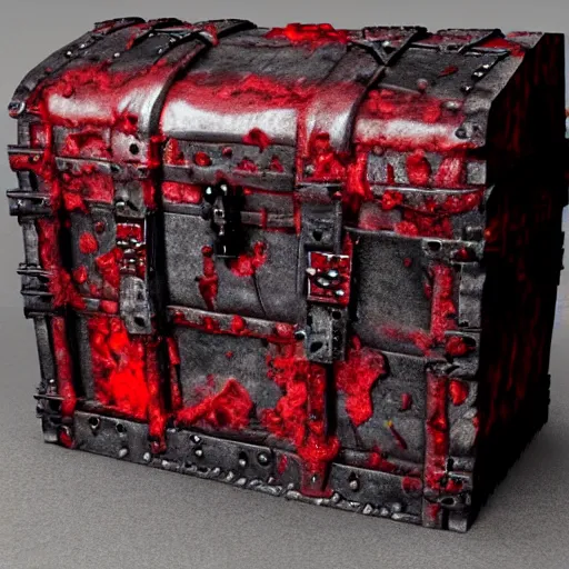 Prompt: a chest covered in blood, dungeon, fantasy, hyper - realistic