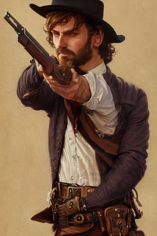 Prompt: portrait of sam eliott, western, gunslinger, duster, fantasy, intricate, elegant, highly detailed, digital painting, artstation, concept art, sharp focus, illustration, art by artgerm and greg rutkowski and alphonse mucha