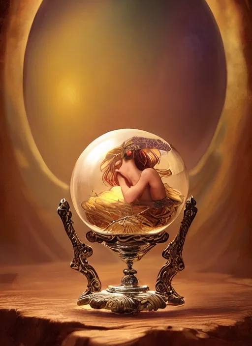 Image similar to crystal ball on a wood stand with a beautiful dreamscape inside, studio product photography, centered, super highly detailed, professional digital painting, artstation, concept art, smooth, sharp focus, extreme illustration, unreal engine 5, photorealism, beautiful, cinematic, art by artgerm and rutkowski and alphonse mucha and loish and wlop