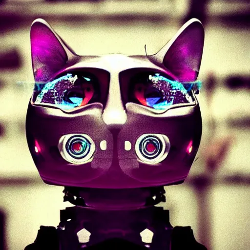 Image similar to robotic cat from the future, scary, cyberpunk style. photograph.