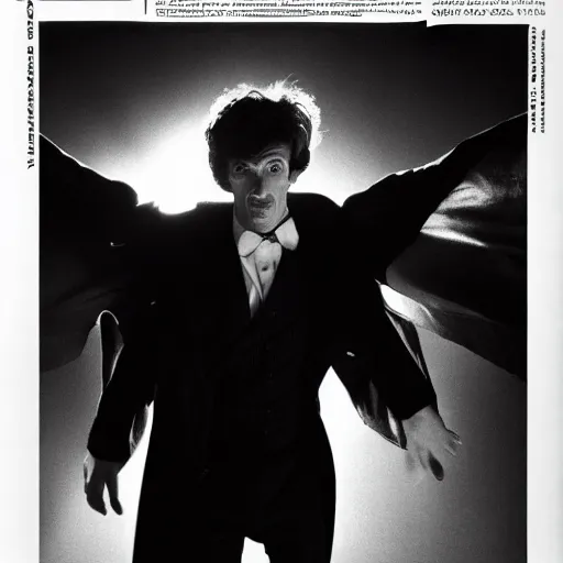 Image similar to a long shot, black & white studio photographic portrait of doctor who, dramatic backlighting, 1 9 9 3 photo from life magazine,