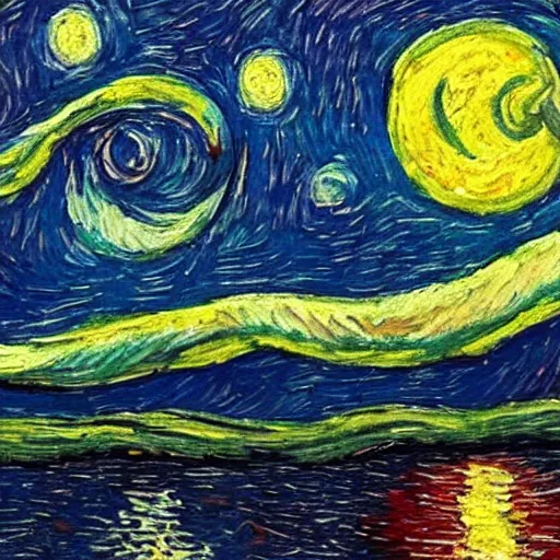 Prompt: an impressionist painting of a nightsky with a strawberry moon, inspired by starry night, vincent van gogh