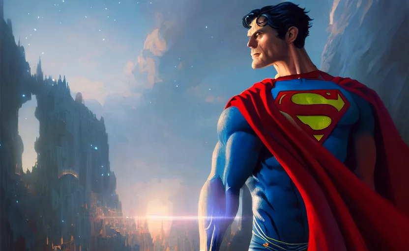 Image similar to highly detailed portrait of homelander as superman, in the justice league, stephen bliss, unreal engine, fantasy art by greg rutkowski, loish, rhads, ferdinand knab, makoto shinkai and lois van baarle, ilya kuvshinov, rossdraws, tom bagshaw, global illumination, radiant light, detailed and intricate environment