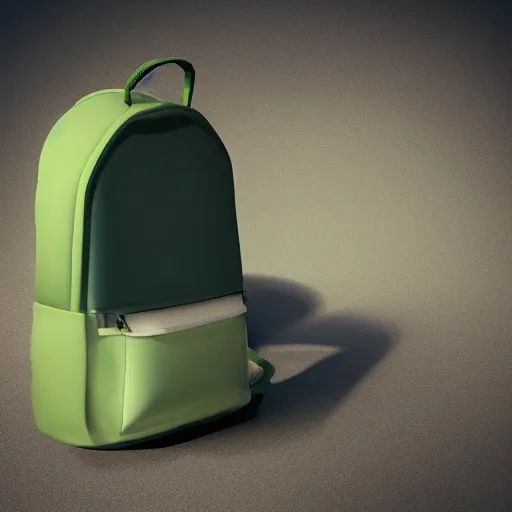 Image similar to A hyperrealistic green backpack with a face smiling, studio lighting, photoshoot, 8k, trending on artstation