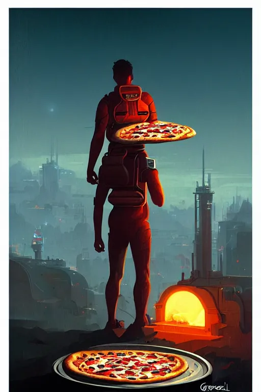 greg rutkowski travel poster science fiction pizza Stable Diffusion