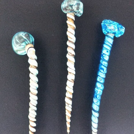 Image similar to old twisted staff with a blue crystal at it's tip