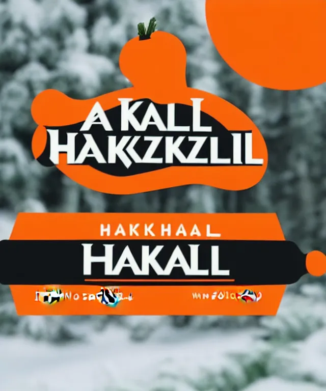 Image similar to a logo for frozen food shop called 'haikal frozen food' with elegant logo and detail food oriented and orange basic color with sausage on it,detail,and make people interested with that shop