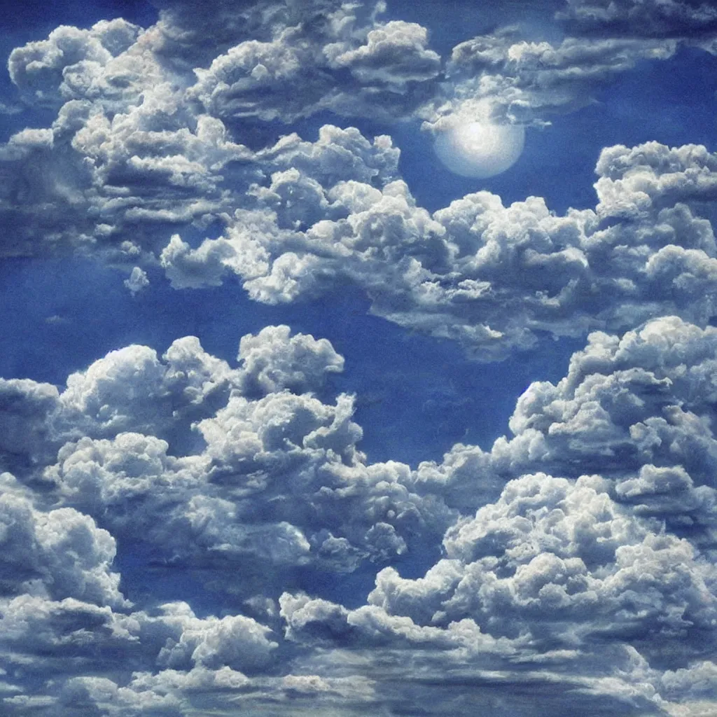 Image similar to surrealistic sky, clouds, moon, art