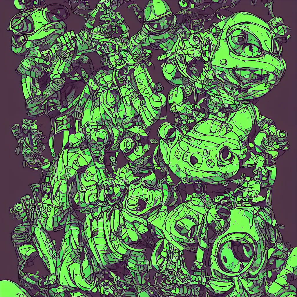 Image similar to toad head, ryuta ueda artwork, breakcore, style of jet set radio, y 2 k, gloom, space, cel - shaded art style, frogs, amphibians, sacred geometry, data, minimal, code, cybernetic, dark, eerie, cyber