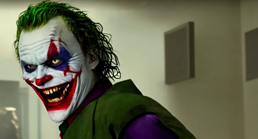 Image similar to heath ledger joker pixar villain 3 d movie screenshot