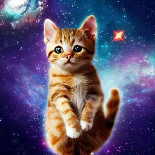 Image similar to cute cat falling into the galaxy