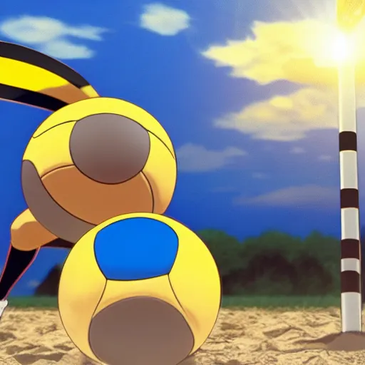 Image similar to a pokemon playing volleyball, hd, 4 k