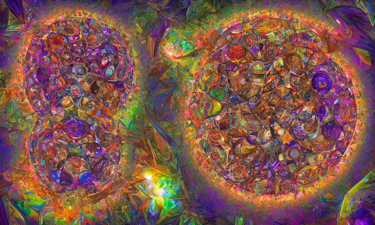 Image similar to voronoi engine laboratory 3 d volume kaleidoscope mandala fractal chakra digital multicolor stylized concept substance by artgerm, rossdraws, norman rockwell, magali villeneuve, gil elvgren, alberto vargas, earl moran, enoch bolles radiating a glowing aura global illumination ray tracing hdr