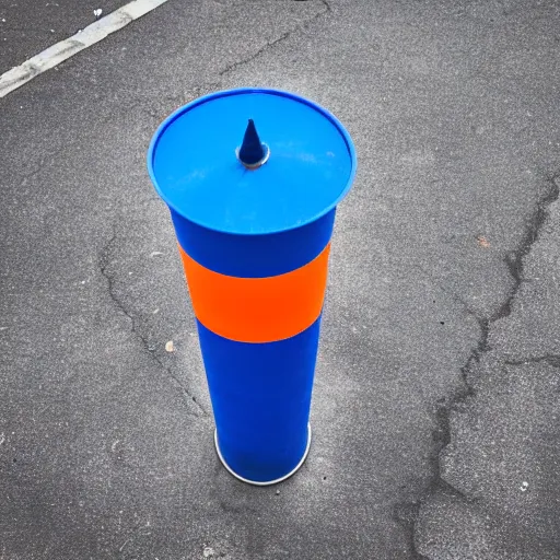 Prompt: a blue traffic cone, 3 5 mm lens, street photography