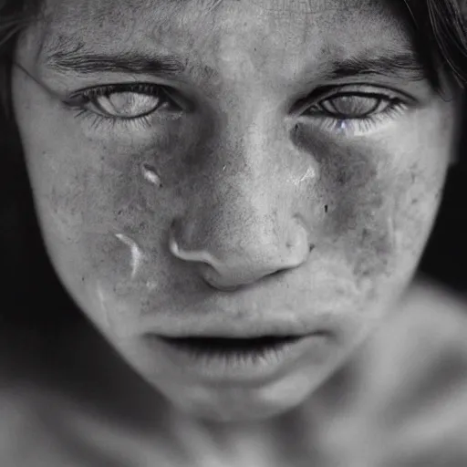 Image similar to a candid extreme closeup portrait of an expressive face of a tormented young woman by annie leibovitz