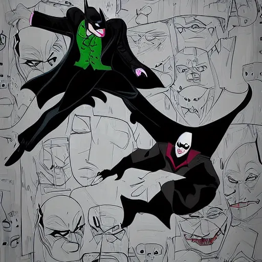 Image similar to batman dancing with the joker, highly detailed, digital art