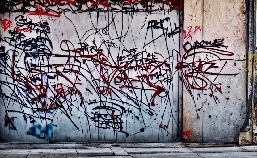 Prompt: a beautiful photo of a coffe cup graffiti on the metal curtain of a shop on the street