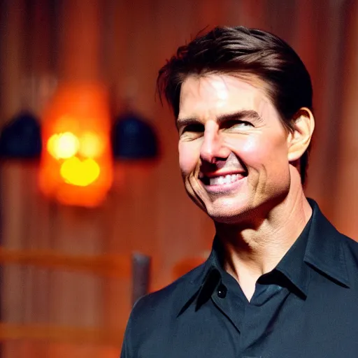 Prompt: tom cruise doing stand up comedy in a british pub full of unhappy people