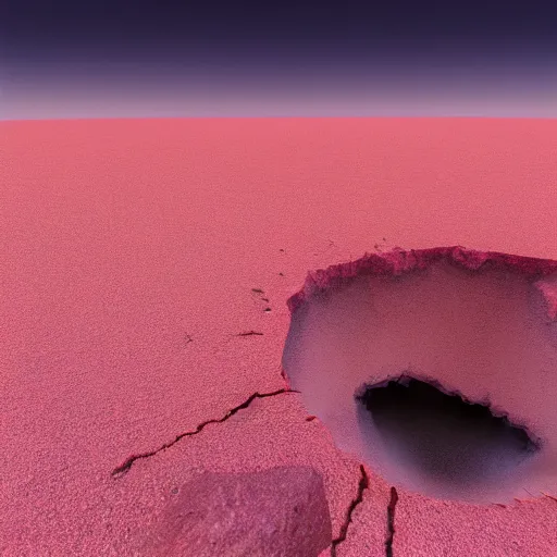 Prompt: a pink space - time crack appeared in the barren desert, and a child was born from the crack, high quality cg render, 4 k