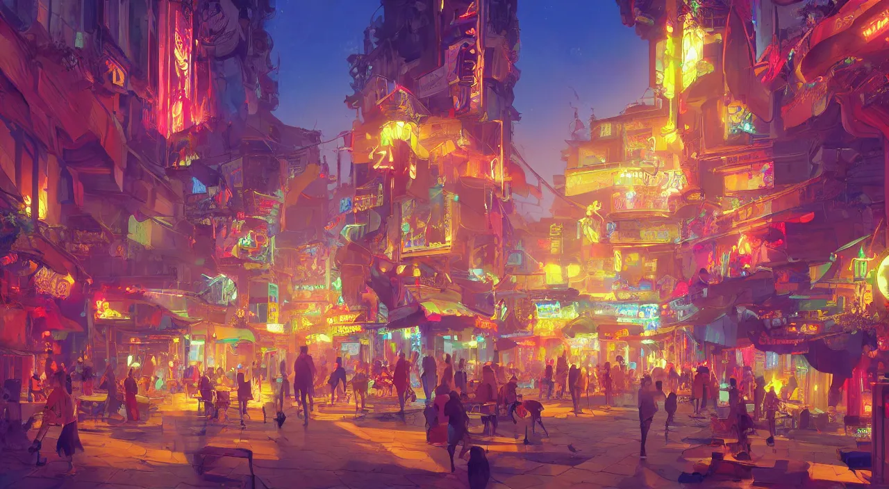 Image similar to bazaar zouk oriantal multicolorful sky shine place mosquet painting stylized digital video game icon global illumination ray tracing 8 k hd resolution, by ilya kuvshinov and cushart krentz and gilleard james