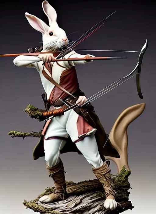 Image similar to a porcelain figurine of a heroic rabbit crossbowman, redwall, greg rutowski and jean baptiste monge, very detailed, epic fantasy concept art