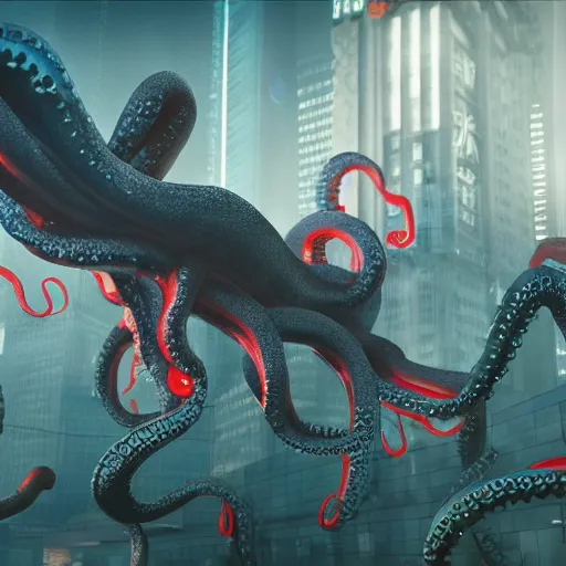 Prompt: Illustration of the Chinese communist party as a dirty octopus with lots of tentacles, dystopian, dirty, 3d shaded, cyberpunk, volumetric lighting, cgsociety, octane render, imax, highly detailed, 8k,