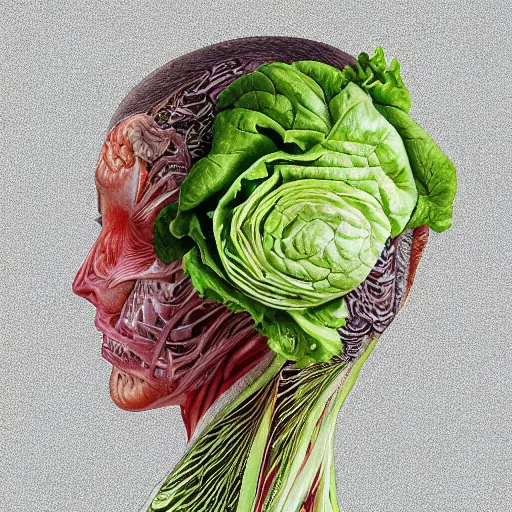 Image similar to the anatomy of a head of lettuce that looks like kim tae hee, an ultrafine detailed painting by james jean, intricate linework, bright colors, final fantasy, behance contest winner, vanitas, angular, altermodern, unreal engine