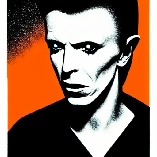 Image similar to vector art solarized screenprint of trent reznor as david bowie as dream of the endless ( sandman ) by brian bolland and andy warhol