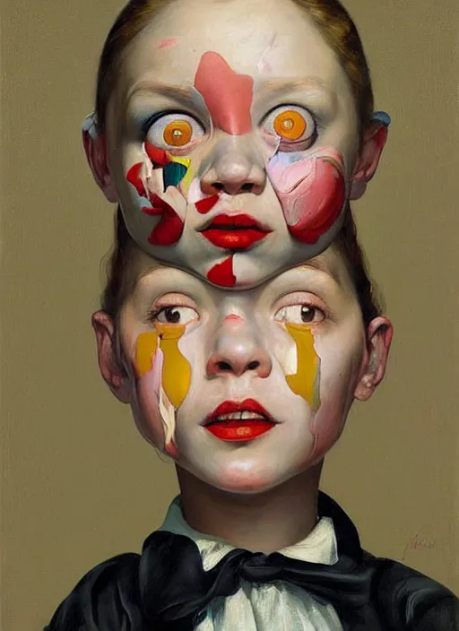 Prompt: Oil painting - portrait of a cross-eyed jester girl by Jenny Saville, Masterpiece, Edward Hopper and James Gilleard, Mark Ryden, Wolfgang Lettl highly detailed, hints of Yayoi Kasuma