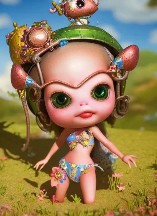 Image similar to highly detailed closeup, profile portrait of tin toy fairytale princess bikini, unreal engine, nicoletta ceccoli, mark ryden, earl norem, lostfish, global illumination, detailed and intricate environment