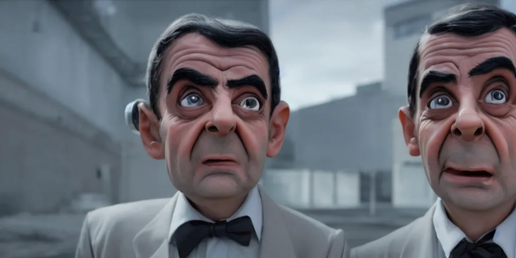 Image similar to Cyborg mr bean, 8k, high-octane, cinematic