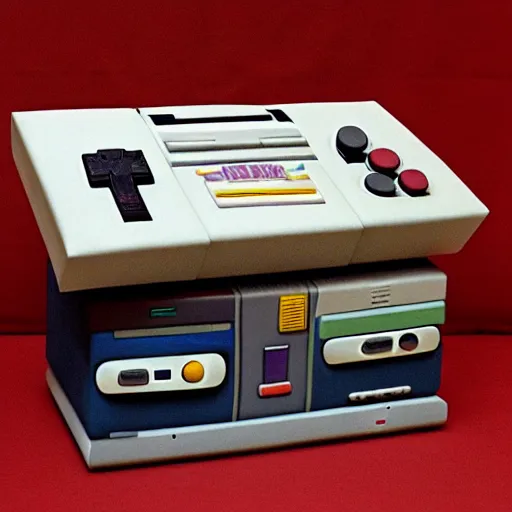 Prompt: a ceramic sculpture of a retro crt television and super nintendo game console, television and super nintendo game console made by ancient taino and aztec