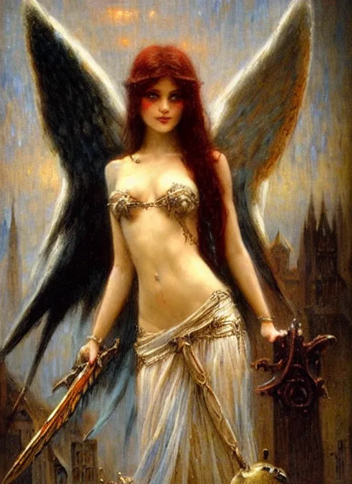 Prompt: angel knight gothic girl. by gaston bussiere