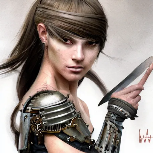 Image similar to tattoo design, a professional painting of a beautiful young female, partially clothed in battle armor, olive skin, long dark hair, beautiful bone structure, symmetrical facial features, intricate, elegant, digital painting, concept art, smooth, sharp focus, illustration, from Metal Gear, by Ruan Jia and Mandy Jurgens and Greg Rutkowski and Artgerm and William-Adolphe Bouguerea and artgerm, cat girl, anime