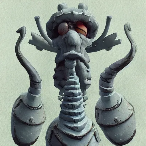 Prompt: squidward as a dark souls boss by James Gilleard