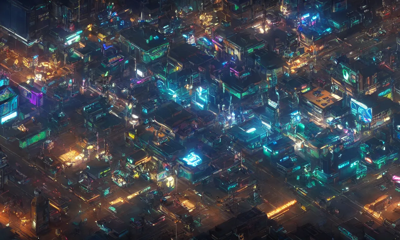 Image similar to illuminated cyberpunk night town with flying robot and cybertruck with mutant, digital art, beautiful concept art, high detail, shading unreal engine 5, new movie from digital domain and weta digital, ambient occlusion