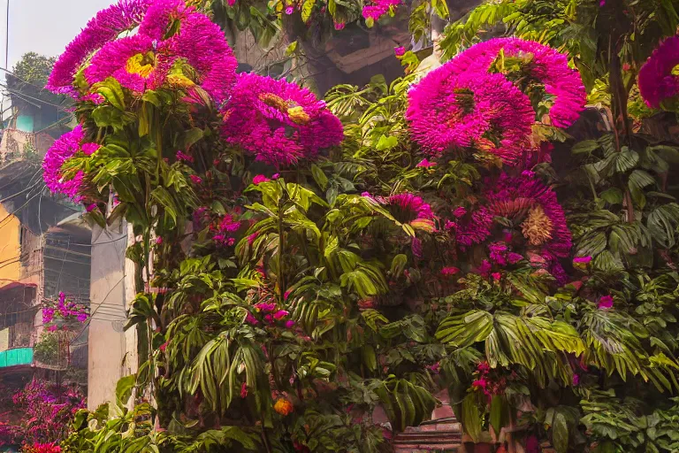 Prompt: beautiful flowerpunk biomorphic new delhi, hanuman!! head building, kalighat, octane sharp cinematic, stephen shore & john j. park, soft morning light, wide shot, high angle, uhd 8 k, shallow depth of field